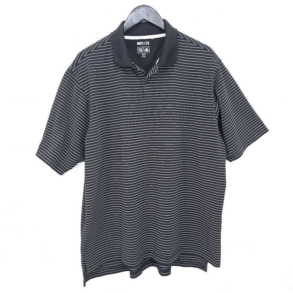 Adidas Black White Striped Climalite Polo Shirt Men Size XL